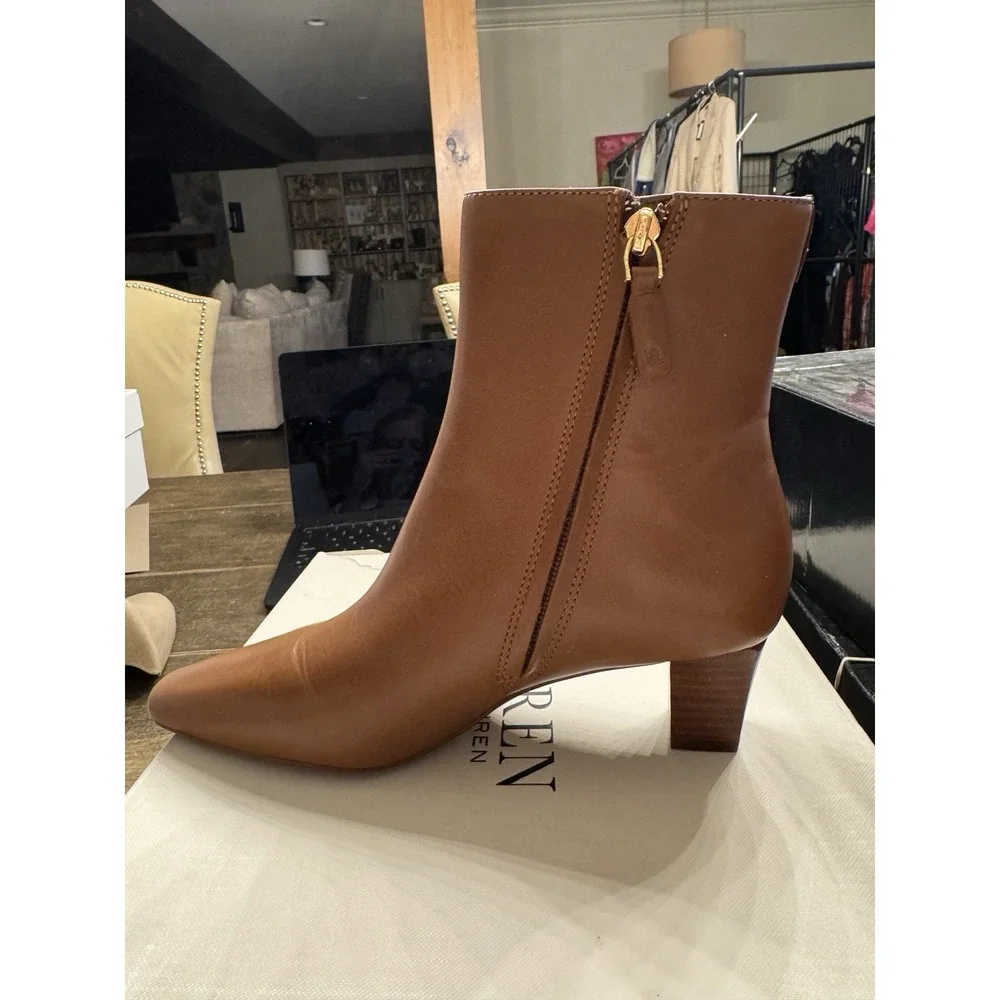 Lauren Ralph Lauren Willa Boots Women's Polo Tan Leather Ankle Bootie Size 5